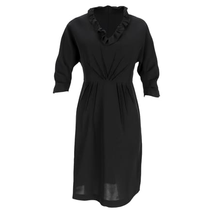 Prada midi-jurk met ruches aan de halslijn in zwarte viscose