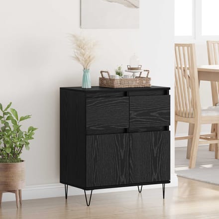 vidaXL Dressoir Zwart Eiken 60 x 35 x 70 cm Gemonteerd hout en ijzer