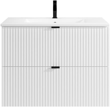 Vente-unique Zwevend, geribbeld badkamermeubel met inbouwwastafel - Wit - L80 cm - ZEVINI