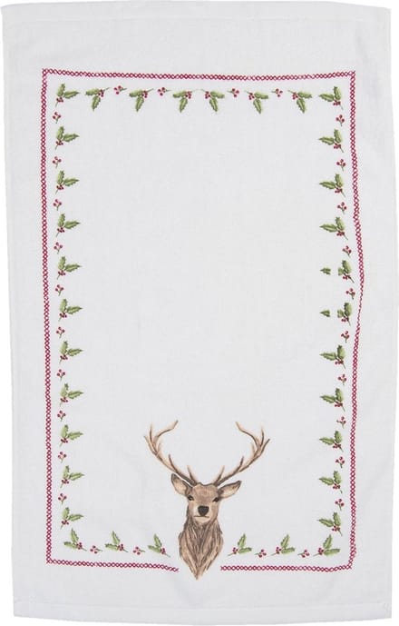 Clayre & Eef Gastendoekje 40x66 cm Beige Bruin Katoen Hert