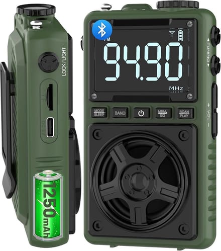 Draagbare AM FM Kortegolfradio met Bluetooth, Oplaadbaar, USB/SD MP3