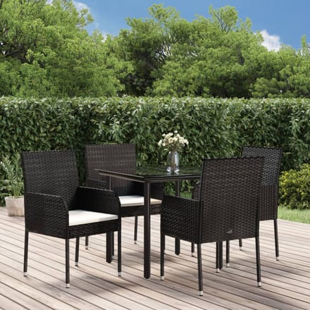 vidaXL - 5-delige - Tuinset - met - kussens - poly - rattan - zwart