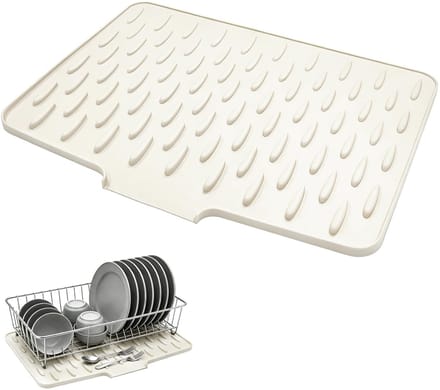 Dish Draining Mat, Silicone Draining Mat, Apule, Sink Drip Tray, Non-Slip Water Conduction (White) - ShopVlot