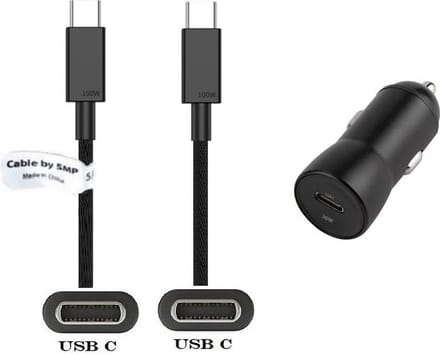 OneOne auto snellader + 1,0m sterke USB C naar C kabel. 20 Watt lader. Autolader adapter past op Sony WH-1000XM5