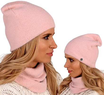 Alur - Dames Hoofddoek Set - Beanie & Komin - Puderroze