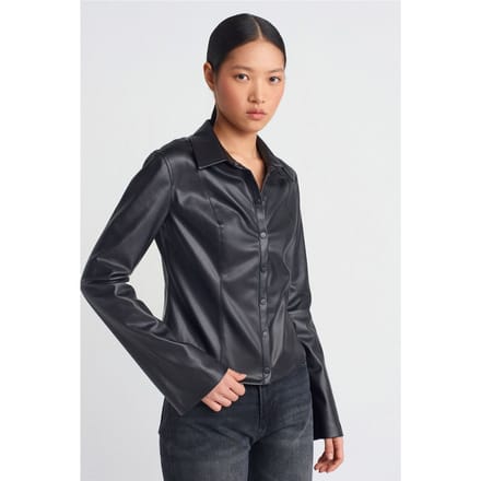 Slim Fit Faux Leer Shirt