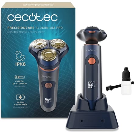Cecotec Elektrisch Scheerapparaat PrecisionCare Aluminium Pro blauw titanium LCD 80min IPX6 basis