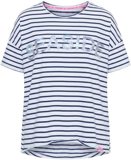 Laurasøn - Dames - sweatshirt met strepen oversized met korte mouw - Navyblauw - Maat 40+