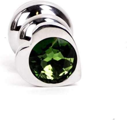 Kiotos - Buttplug geribbeld RVS Met diamant In hartvorm - groen