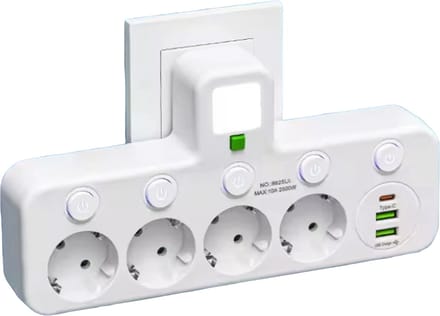 Multifunctionele Stekkerdoos - Nachtlamp - USB-C - 4 stuks - Aan/Uit - Oplader