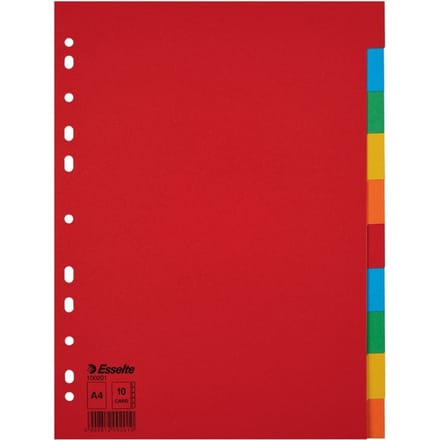 Tabbladen Esselte Economy A4 10-delig karton 11-rings assorti