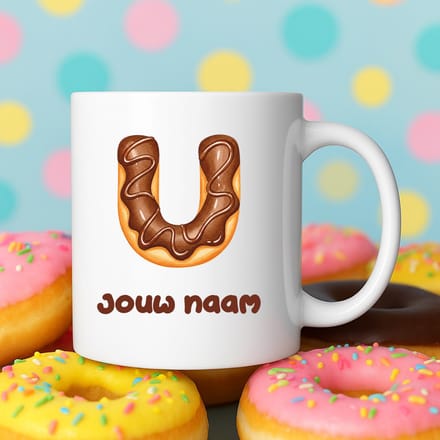 Mok - Donut letter U – Gepersonaliseerd met naam – Grappige Mokken