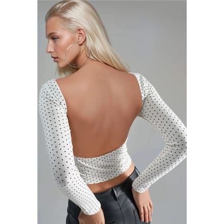 Gestippelde Slim Fit Crop Blouse met Rugdetail