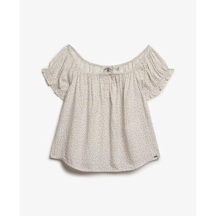 Superdry Geweven top met Korte Mouwen en Halve Knoopsluiting White Grootte: 42