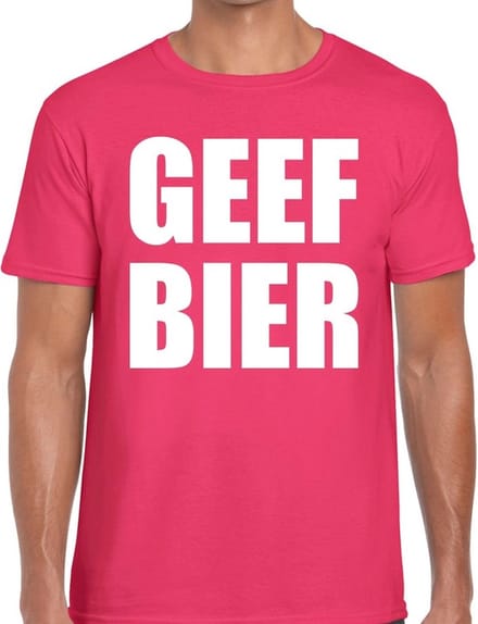Geef Bier tekst t-shirt roze voor heren - heren feest t-shirts S