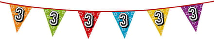 Boland Vlaggenlijn 3 jaar - multicolor - glitters - 8 meter - kunststof - vlaggetjes