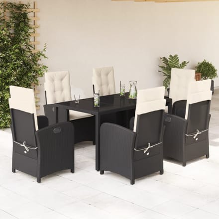 vidaXL - 7-delige - Tuinset - met - kussens - poly - rattan - zwart