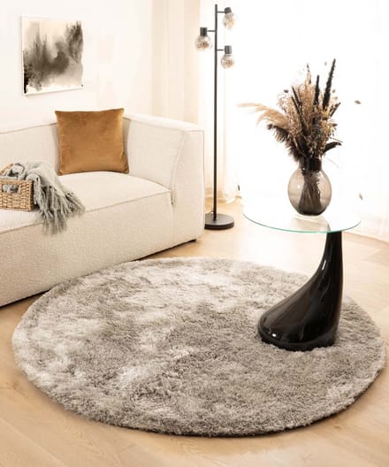 Shaggy vloerkleed rond - Spark zilver 300