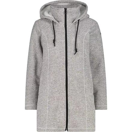 Parka met capuchon van nepbont in technische gemêleerde fleece vrouw CMP