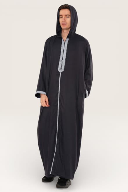 Heren Eid grijze capuchon Marokkaanse Thobe Robe Djellaba Ramadan Jubba-HM3
