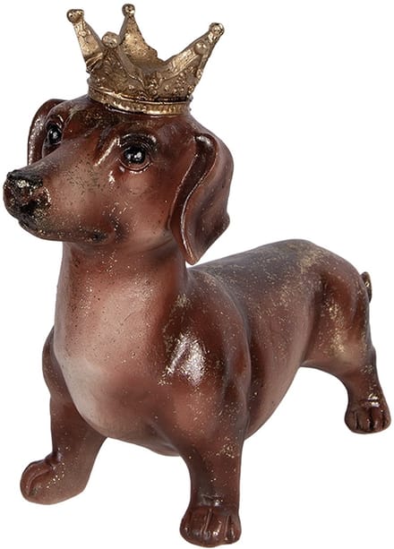 Clayre & Eef Decoratie Beeld Hond Teckel 35x14x28 cm Bruin Kunststof