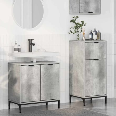 vidaXL - Badkamermeubel - Set - 2 - st - Beton - Grijs - Samengesteld - Hout - en - Metaal