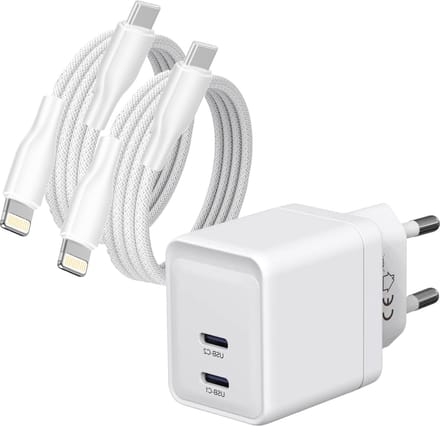 Dual Power Adapter USB C - Geschikt voor iPhone - Oplader Kabel met 1 Meter Lange USB C Kabels - Snellader