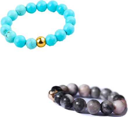 Bixorp Gems Edelstenen Ringen Set Turkoois + Roze Zebra Jaspis - Kralenring