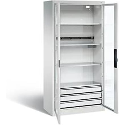 C+P Basic batterijlaadkast met kijkvenster van acrylglas, H 1950 x B 930 x D 500 mm, lichtgrijs