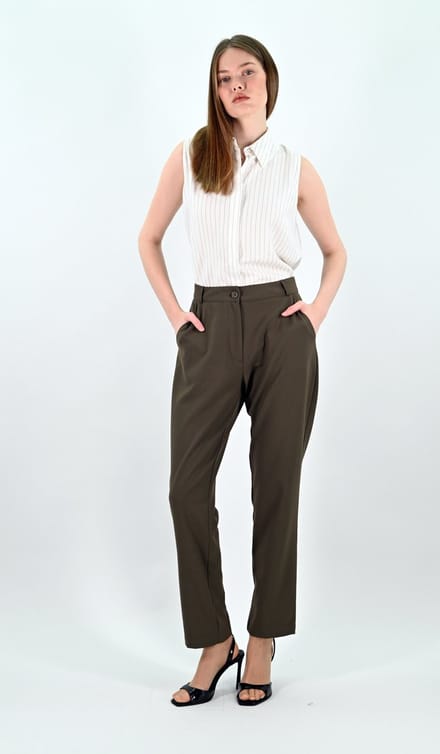 YesMooi - Straight-Leg Broek - Kaki - S (36) - Dames Broek