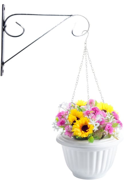 Hangpot + Muurhaak Cuneo - wit - D20 cm - kunststof - metaal - tuinaccessoires