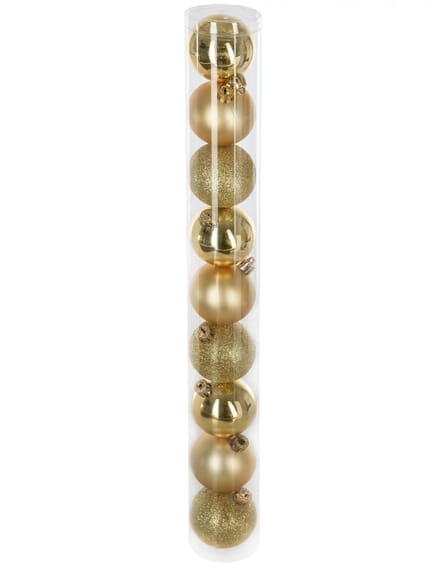 JJA - 9 gouden kerstballen 6 cm met verschillende afwerkingen