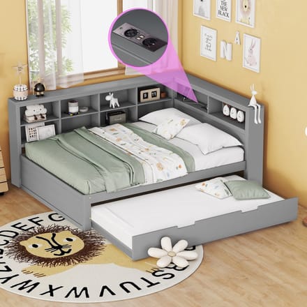PHOEBE CAT Slaapbank - 140×200 cm - met uitschuifbaar bed - USB-aansluiting - opbergvak - grijs