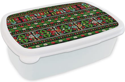 Broodtrommel Wit - Lunchbox - Brooddoos - Patronen - Hongaars - Folklore - 18x12x6 cm - Volwassenen
