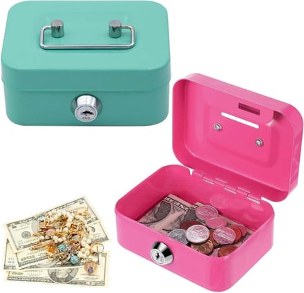 2 stuks kleine geldcassette voor kinderen - afsluitbare kluis (groen + roze)