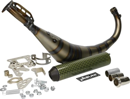 Uitlaat Yasuni R2 Max kevlar onderlangs Derbi en Minarelli AM6 50cc 2 Takt