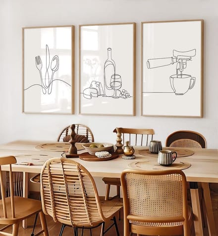 Lijntekening Keuken Muurkunst Moderne Zwart-Wit Abstracte Posters Prints voor Eetkamer