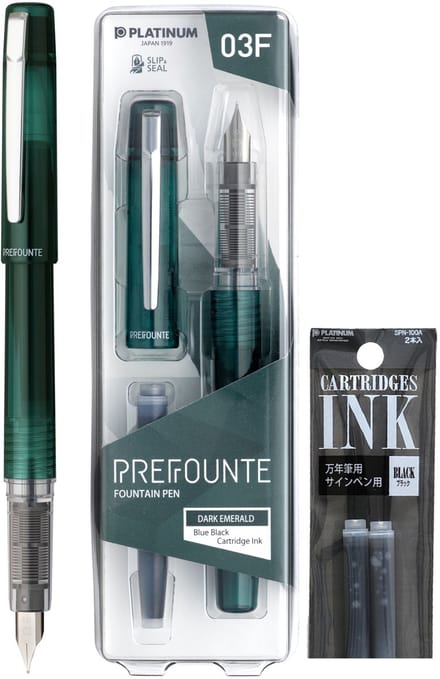 Platinum - Prefounte Vulpen - Medium - Dark Emerald - Met vullingen Zwart