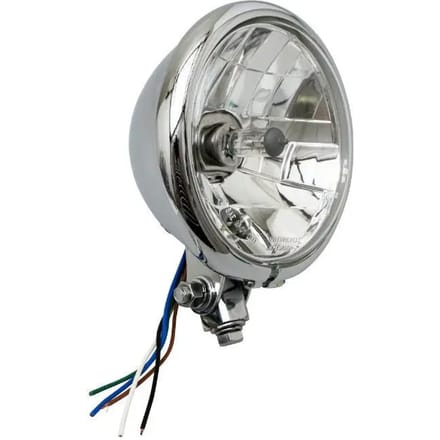 Motorfiets koplamp met gladde optische behuizing h4 lamp + positielicht Avoc Vintage Homologue CE