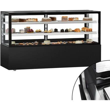 GGM Gastro Gekoelde gebaksvitrine MADRID - 890 liter - 2000mm - schuifdeuren - met 2 glazen plateaus - zwart mat - NL zwart