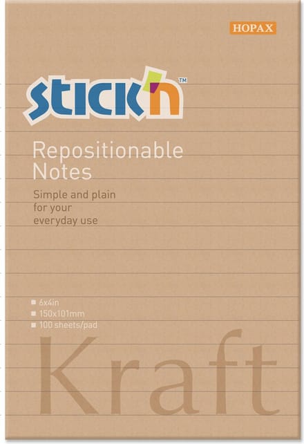 Stick'n Sticky Notes - 152x101mm - Gelinieerd - Kraft Papier - 100 Memoblaadjes