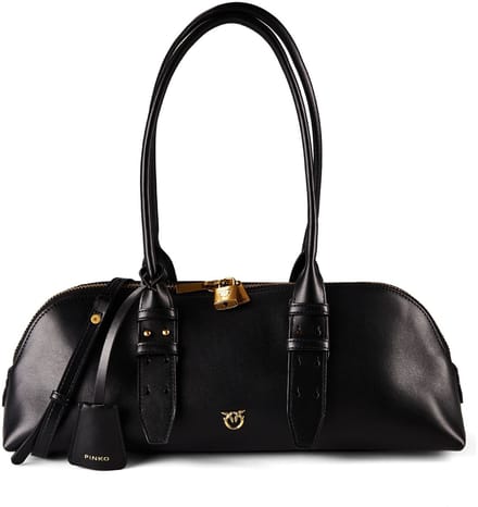 PINKO handtas schoudertas Bowling Horizontal Big Vitello Black - Antique Gold zwart