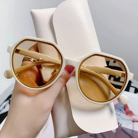 Lagloss® RETRO Creme Dames Zonnebril Hexagon Vorm - Lenskleur Licht Bruin %%