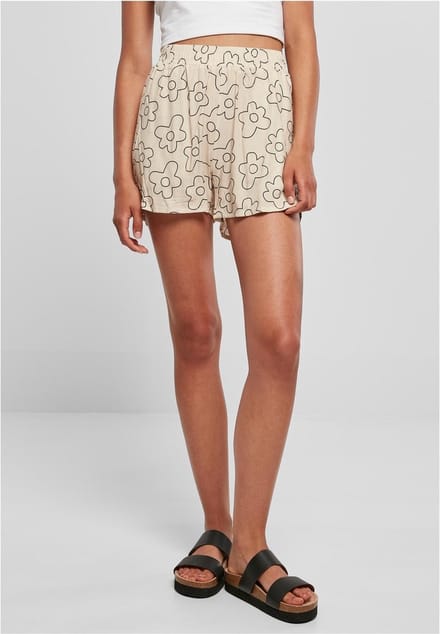 Urban Classics - All over Print Viscose Resort Korte broek - L - Creme/Zwart