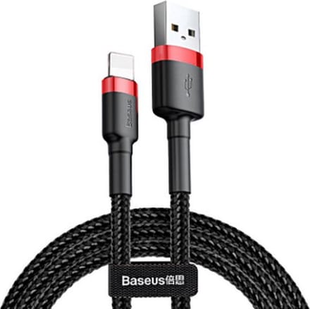 Baseus - Universele USB naar Lightning kabel - Geschikt voor o.a. Apple/iPhone en andere apparaten - 2 Meter - 2.5A - Zwart/Rood