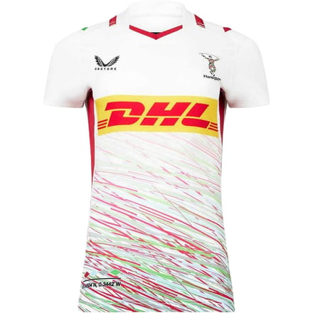 Castore Harlequins F.C. uittenue voor dames (Stralend wit/Nar-rood)