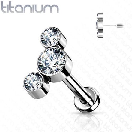 Piercing titanium CZ steen push in 1.2x8 - zilver wit - LMPiercings