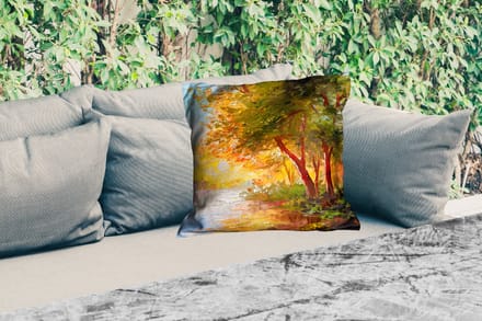 Buitenkussen Weerbestendig - Natuur - Schilderij - Boom - Water - 50x50 cm