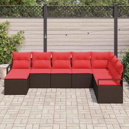 vidaXL - Bankstel - 8 - st - Bruin - en - Rood - poly - rattan