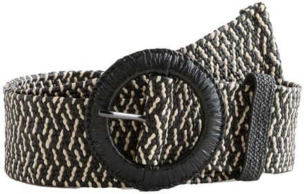 Next - Dames - Brede raffia riem met geometrisch patroon - Zwart